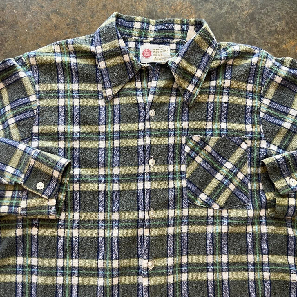 Vintage 70s Kings Road Plaid Button Up Shirt / Large