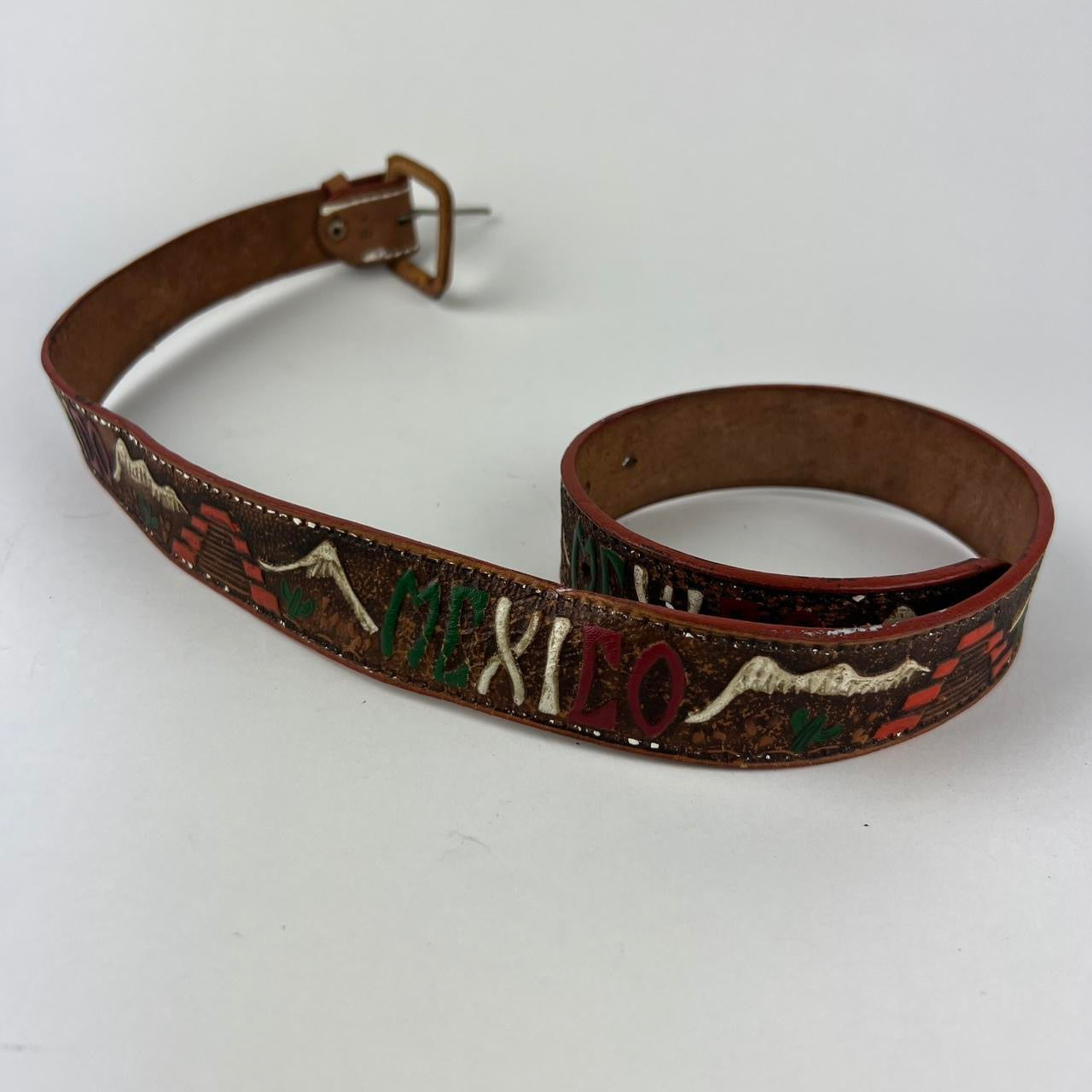 Vintage Mexico Leather Belt / Size 28