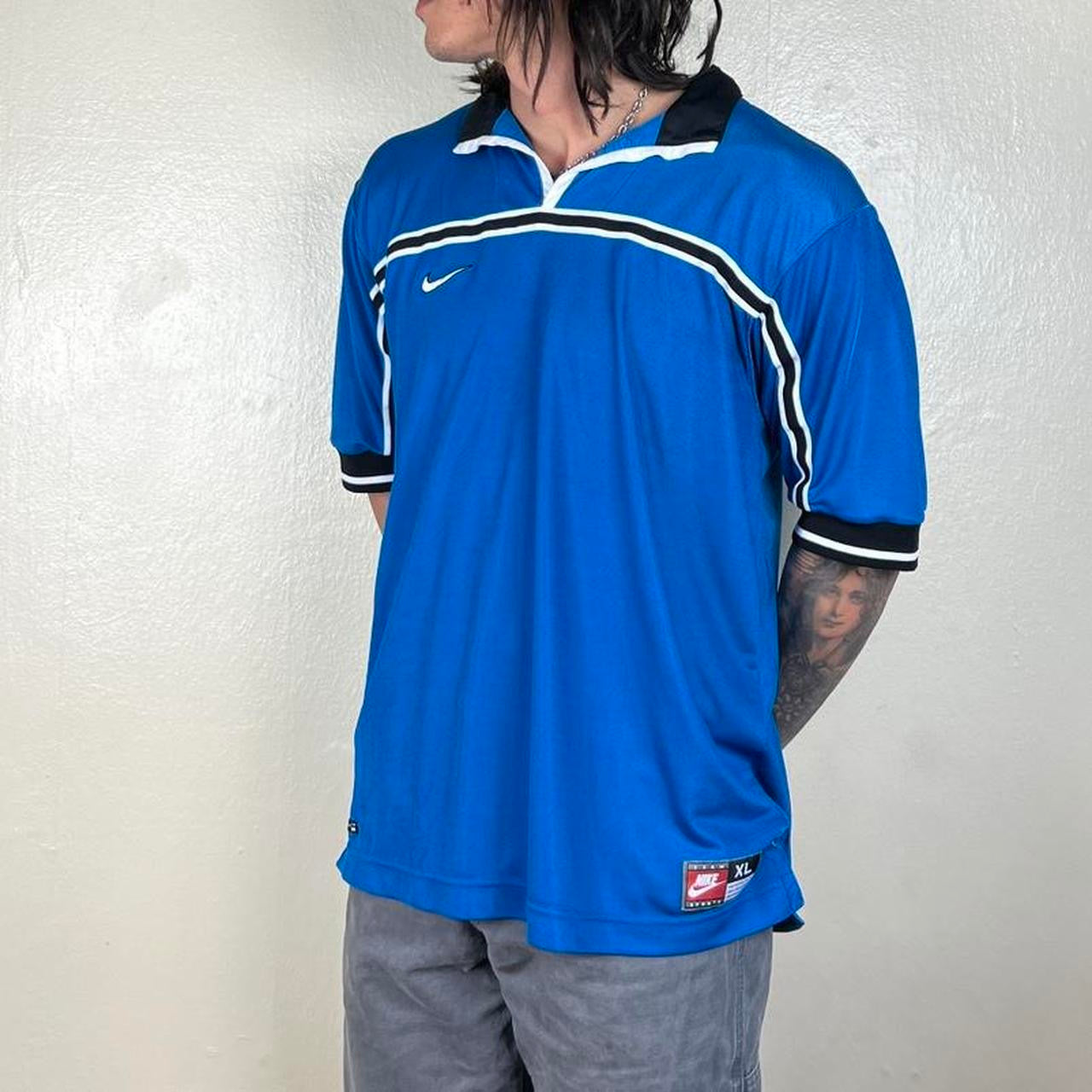 Vintage 90s Nike Blue Soccer Jersey / XL
