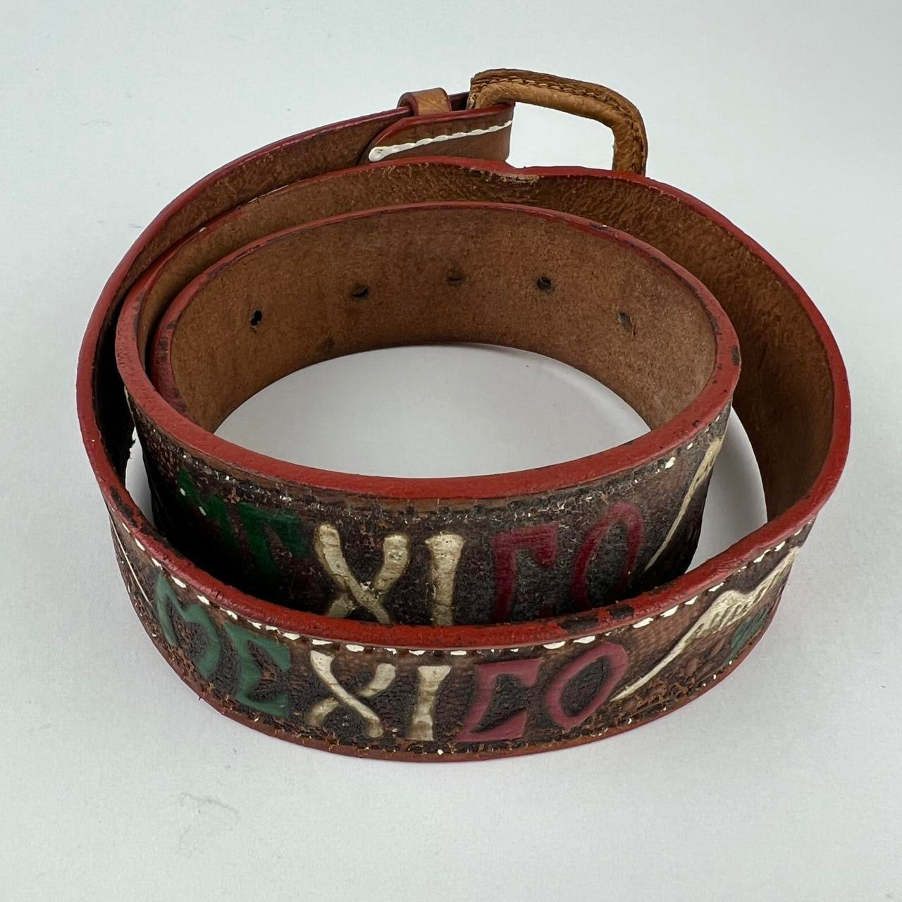 Vintage Mexico Leather Belt / Size 28