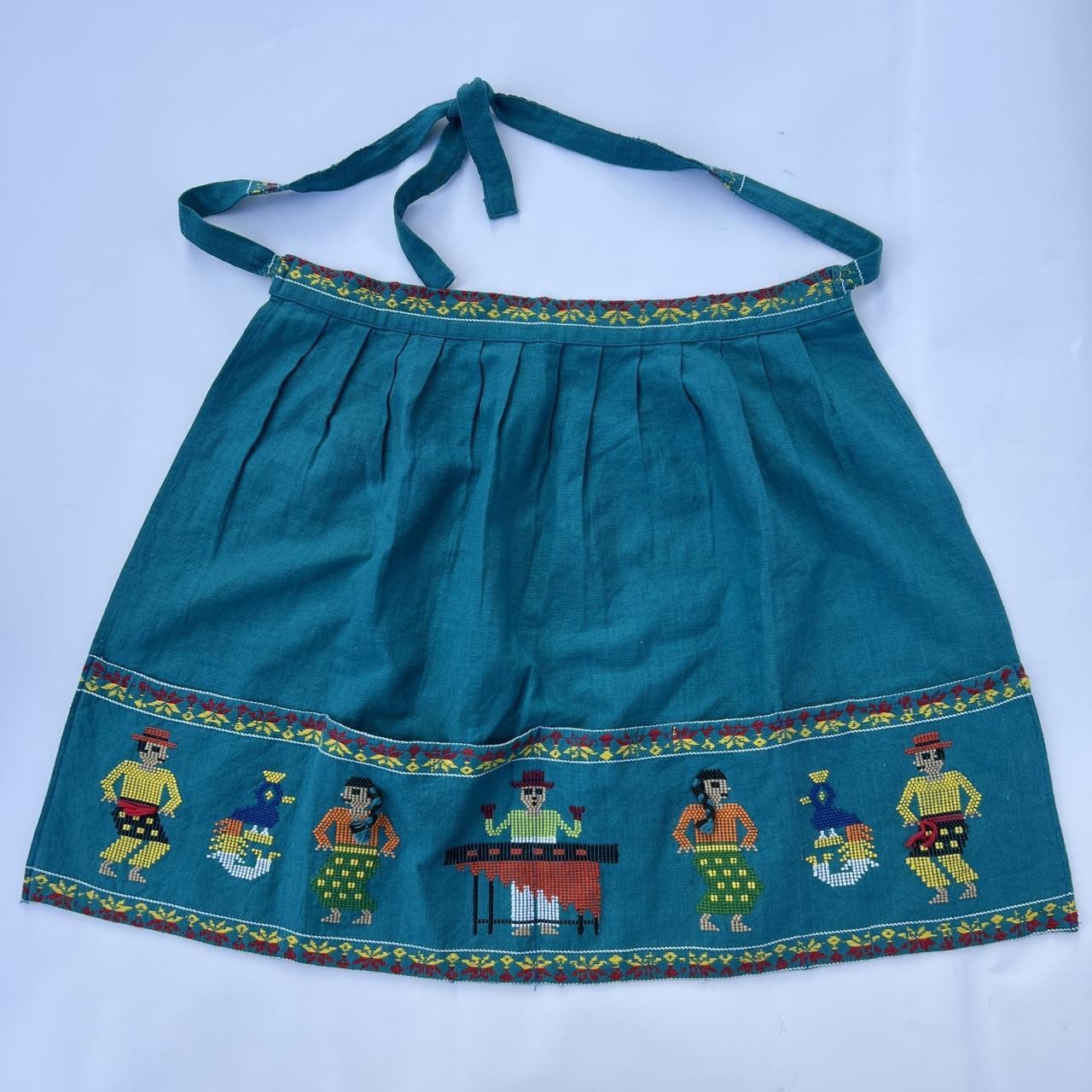 Vintage Folk Art Hand-Embroidered Apron
