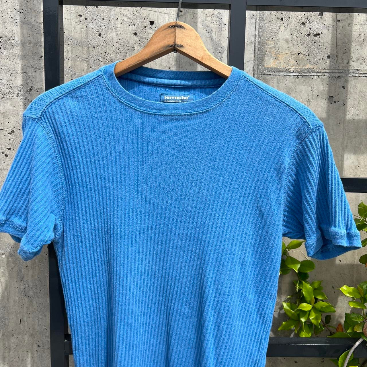 Vintage Ferruche Blue Ribbed Shirt / Medium