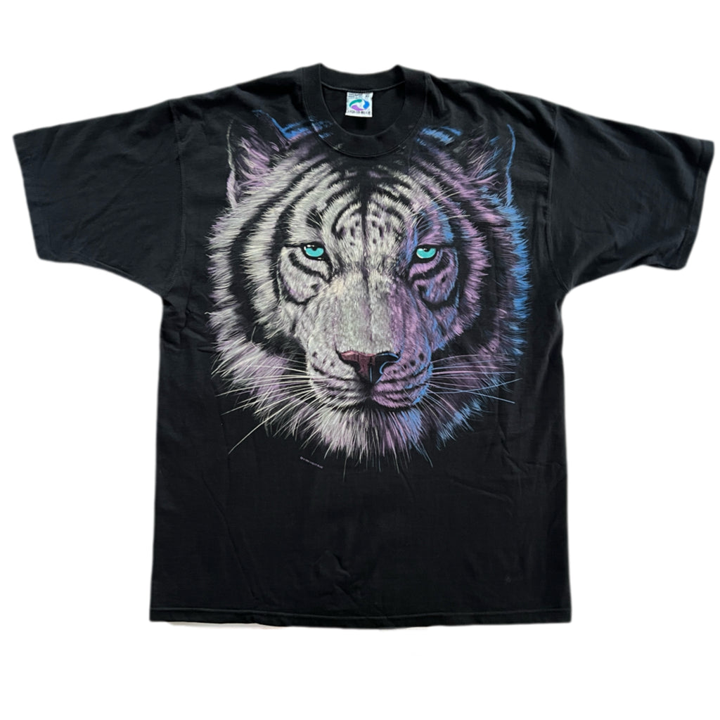 Vintage 90s Liquid Blue White Tiger Double Sided T-Shirt / XL
