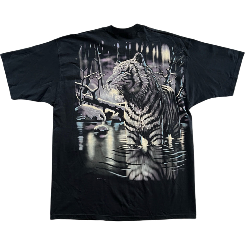 Vintage 90s Liquid Blue White Tiger Double Sided T-Shirt / XL