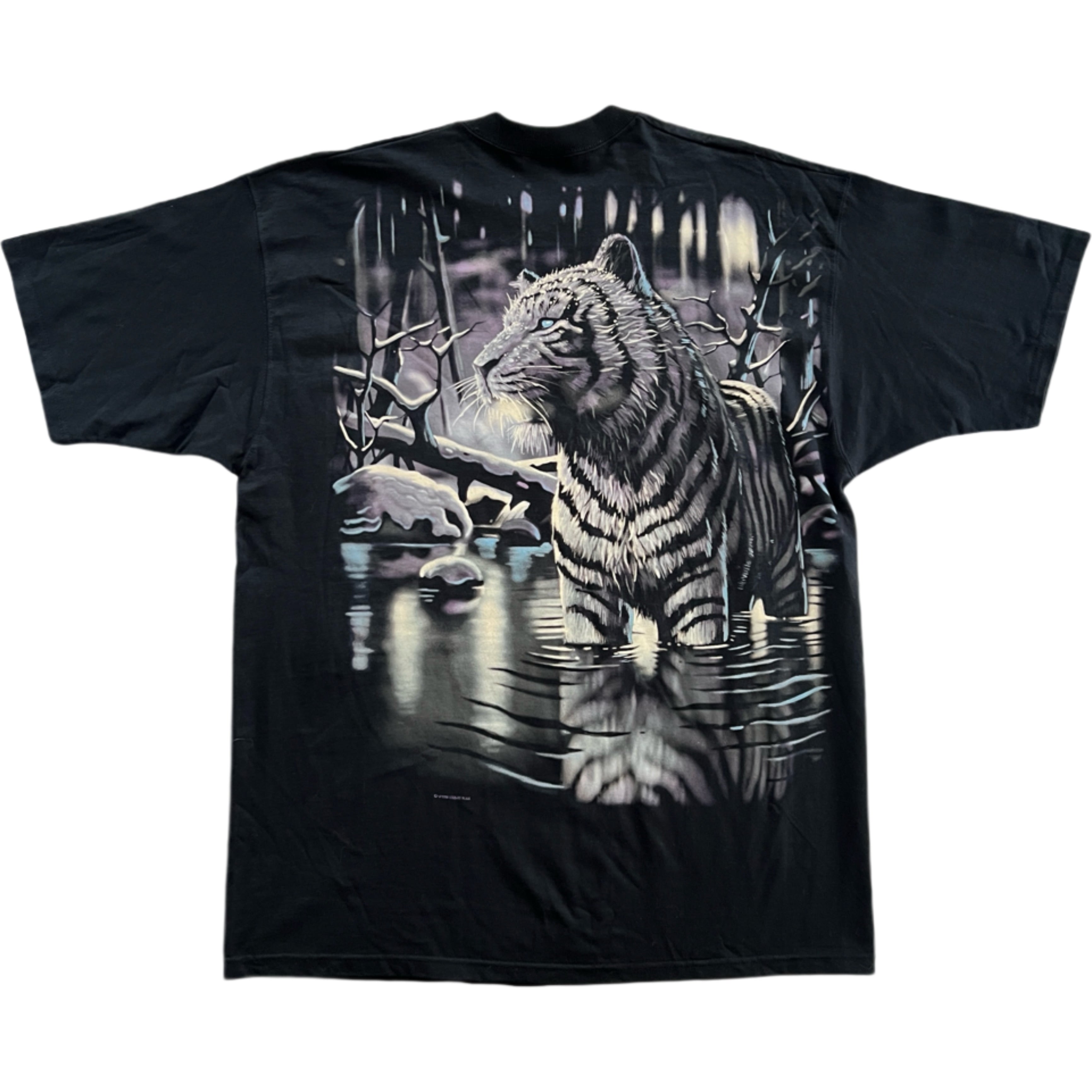Vintage 90s Liquid Blue White Tiger Double Sided T-Shirt / XL