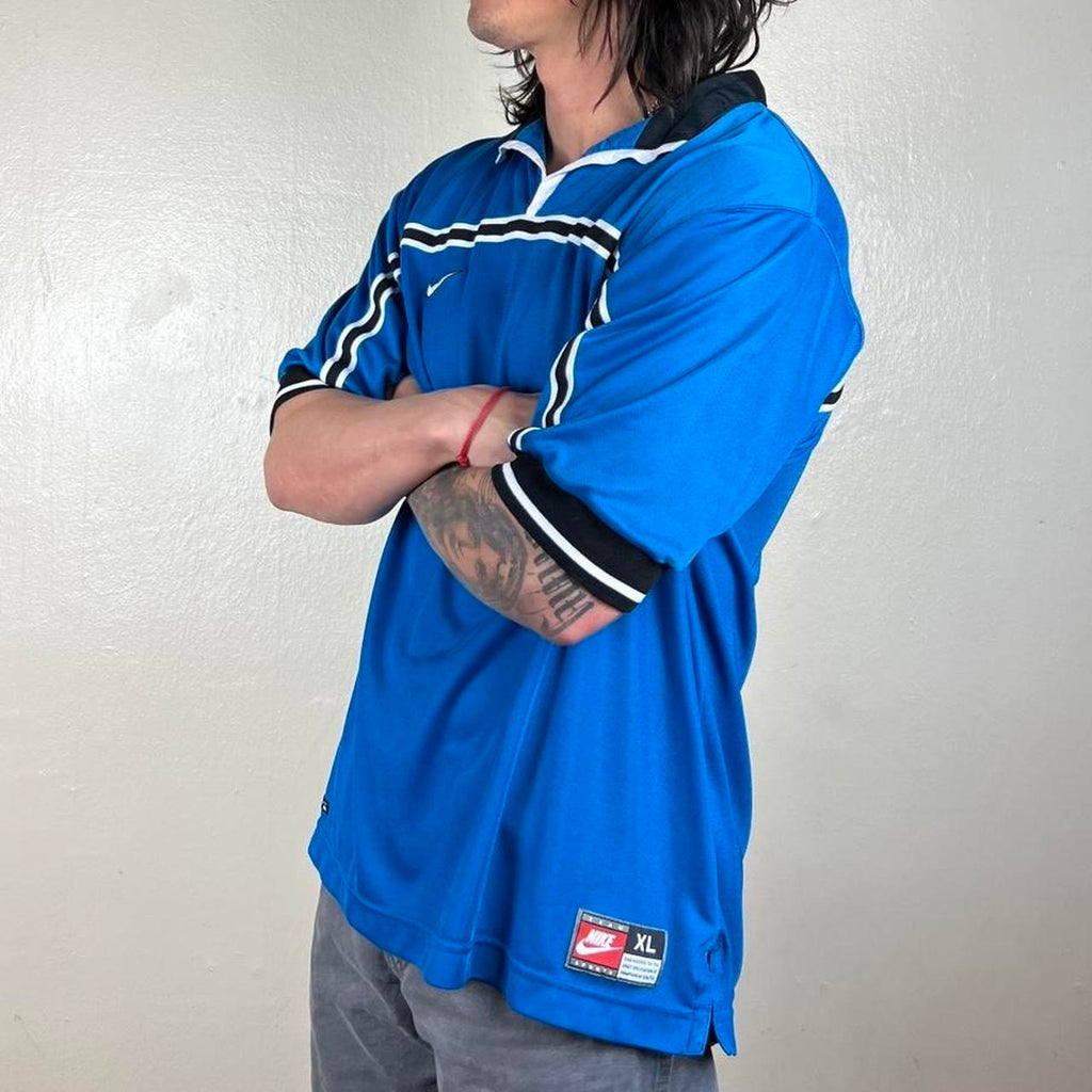 Vintage 90s Nike Blue Soccer Jersey / XL
