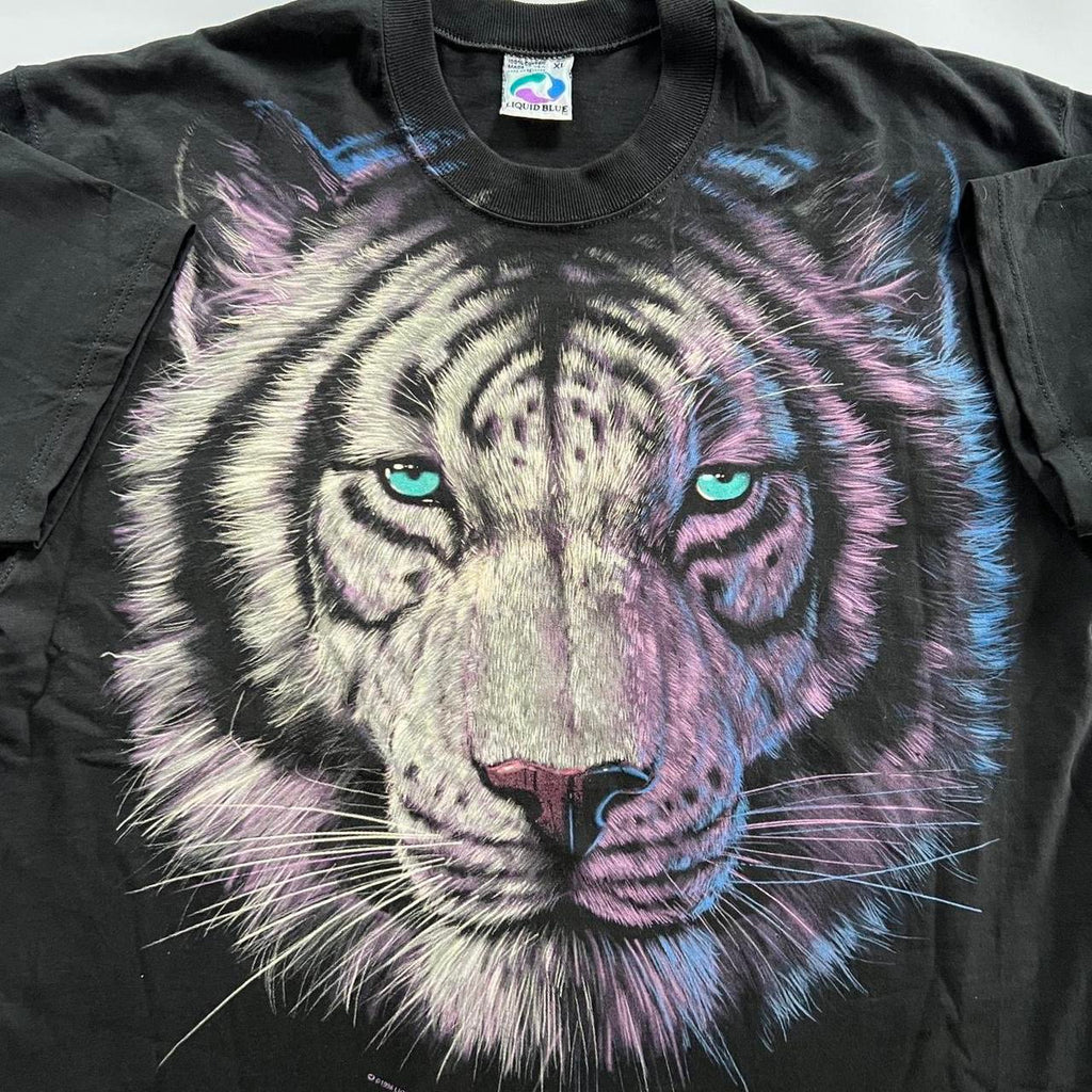 Vintage 90s Liquid Blue White Tiger Double Sided T-Shirt / XL