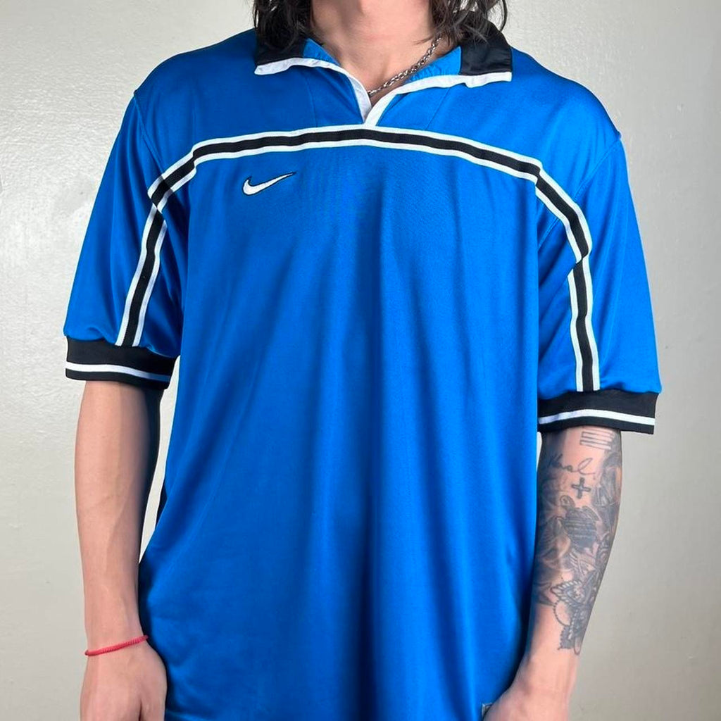 Vintage 90s Nike Blue Soccer Jersey / XL