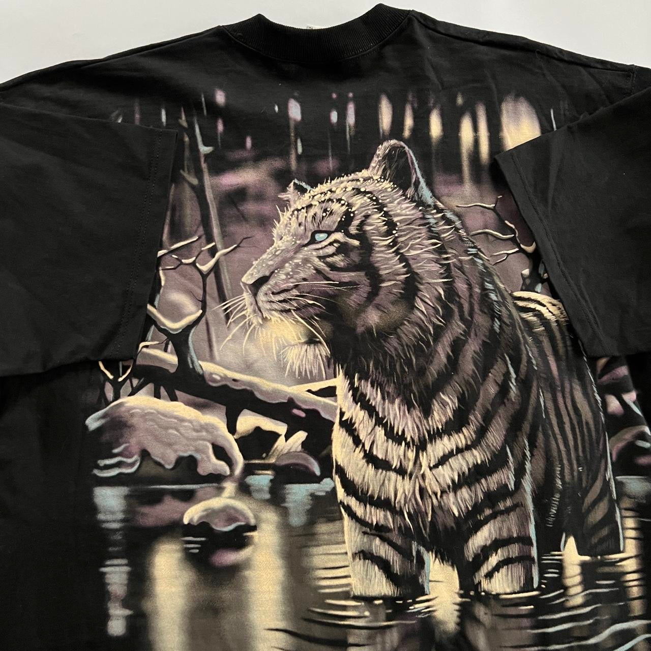 Vintage 90s Liquid Blue White Tiger Double Sided T-Shirt / XL
