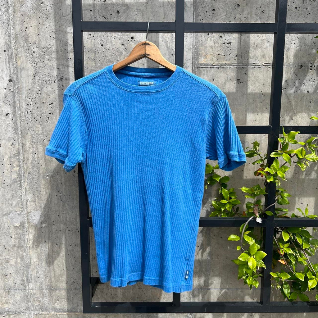 Vintage Ferruche Blue Ribbed Shirt / Medium