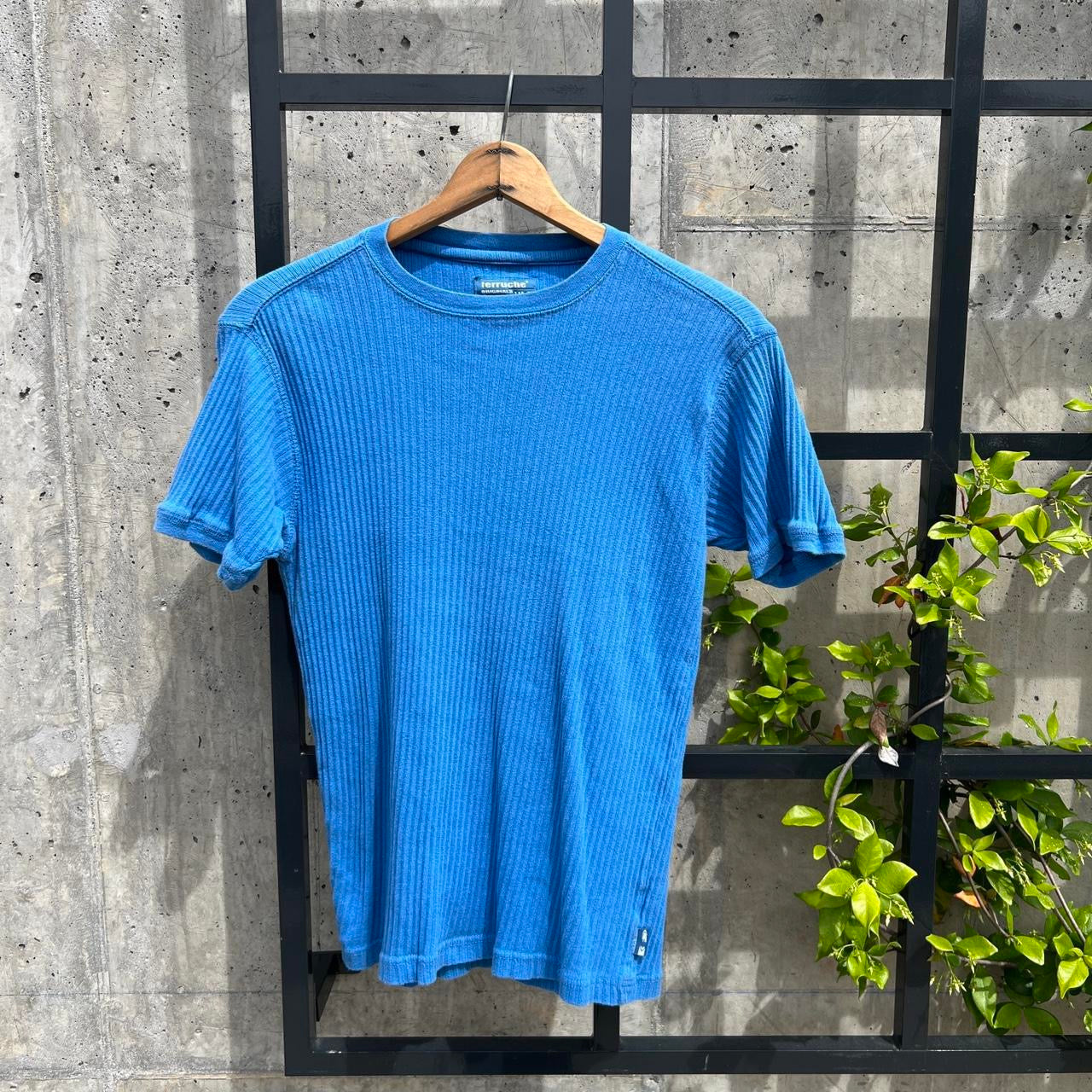 Vintage Ferruche Blue Ribbed Shirt / Medium